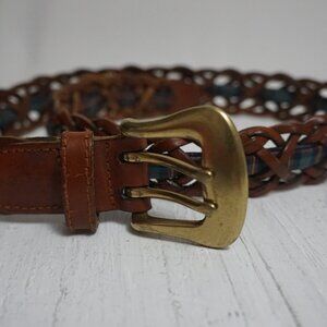 FOSSIL Brown leather and Plaid Woven belt